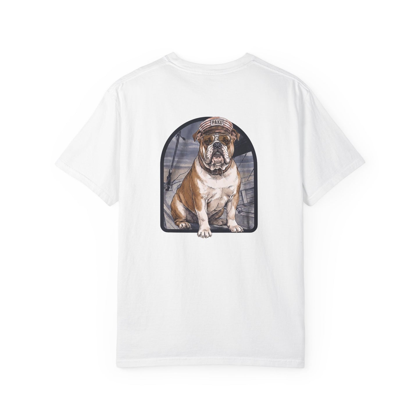Cool English Bulldog Sailor Captain T-Shirt - Double-Sided Dog Tee
