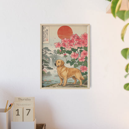 Golden Retriever Japanese Style Art Poster & Print