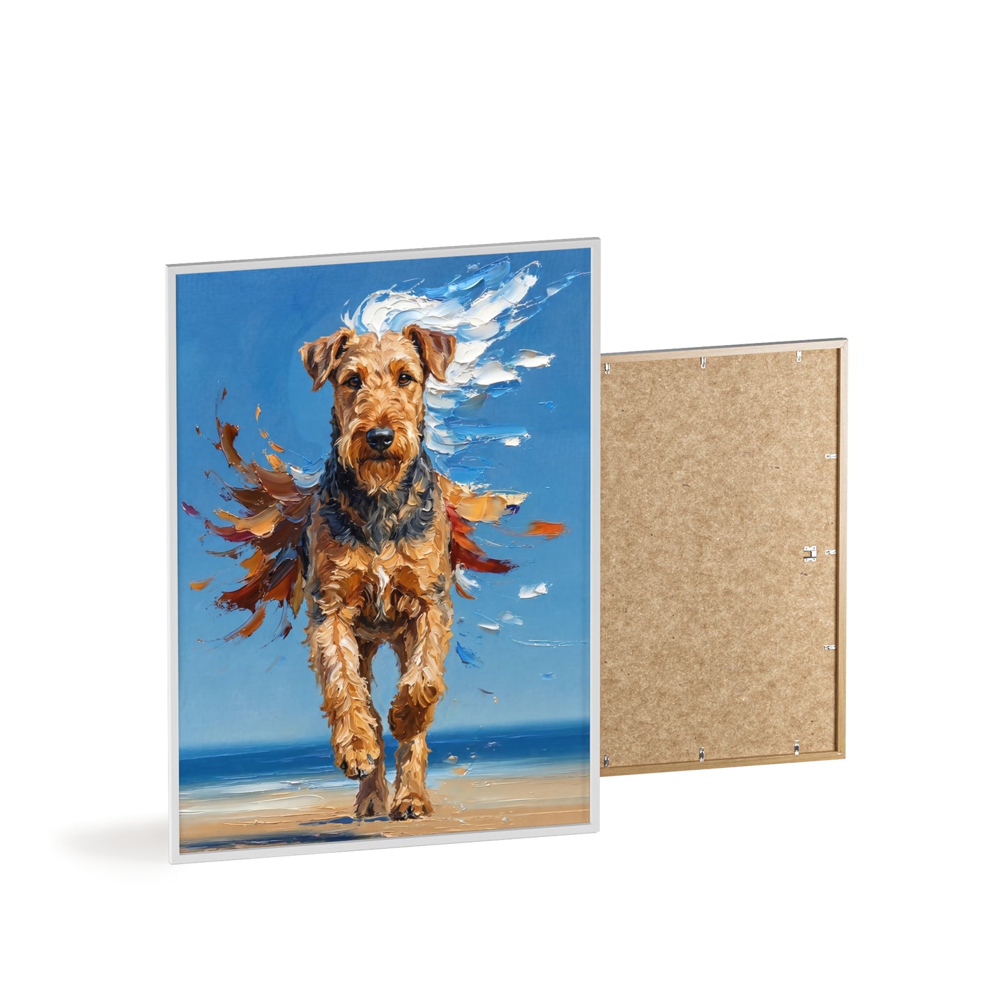 Airedale Terrier Beach Day Poster - Dynamic Dog Oil Painting Art