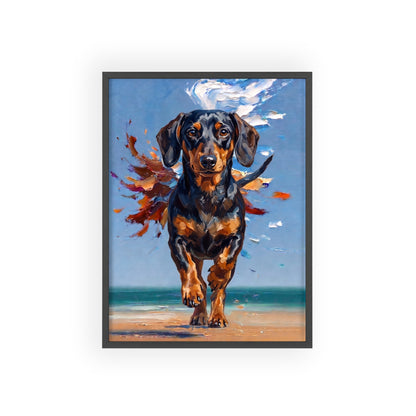 Impressive Running Dachshund Oil Painting Poster - Energetic Wiener Dog Wall Art