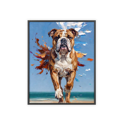 Dynamic English Bulldog Beach Impasto Painting Framed Poster