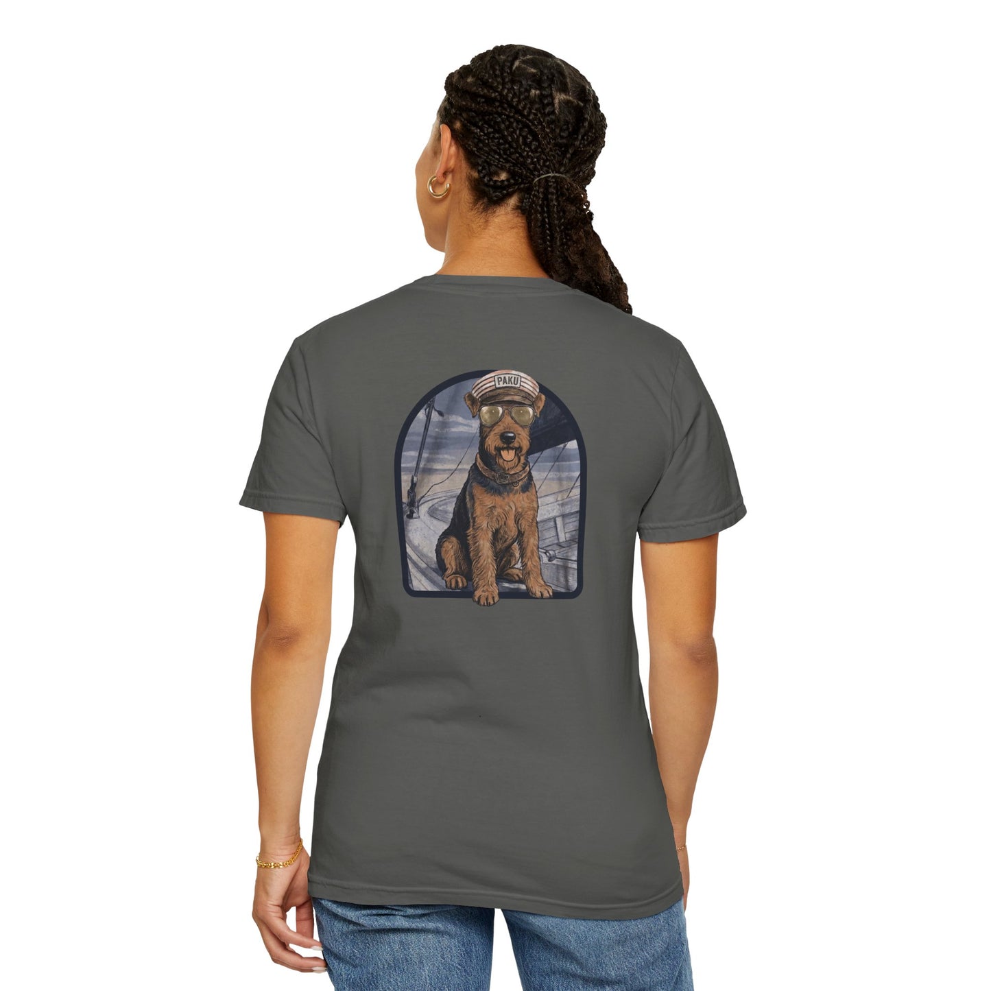 Cool Airedale Terrier Sailor Captain T-Shirt - Double-Sided Dog Tee