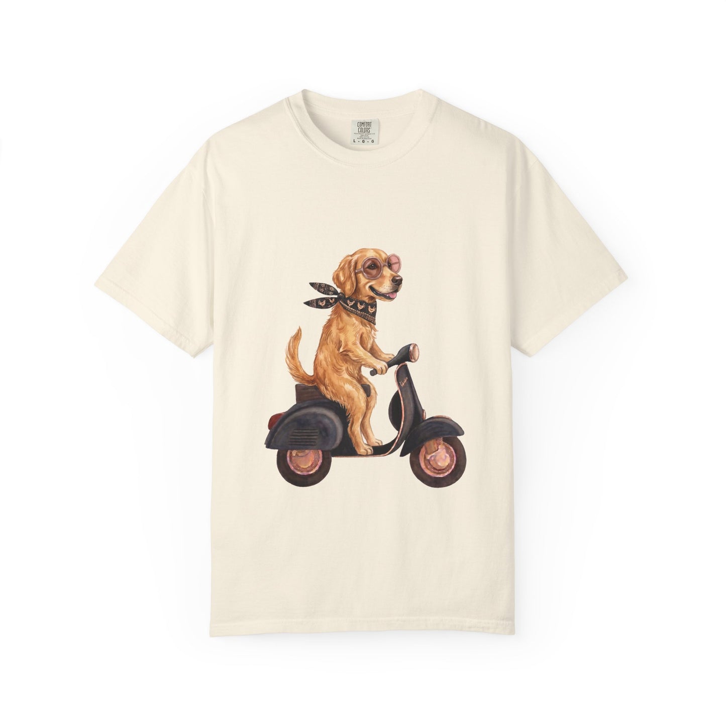 Golden Retriever Riding Vintage Scooter T-Shirt - Cool Dog Lover Tee