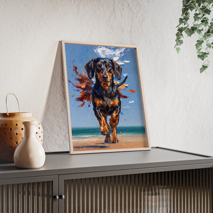 Impressive Running Dachshund Oil Painting Poster - Energetic Wiener Dog Wall Art