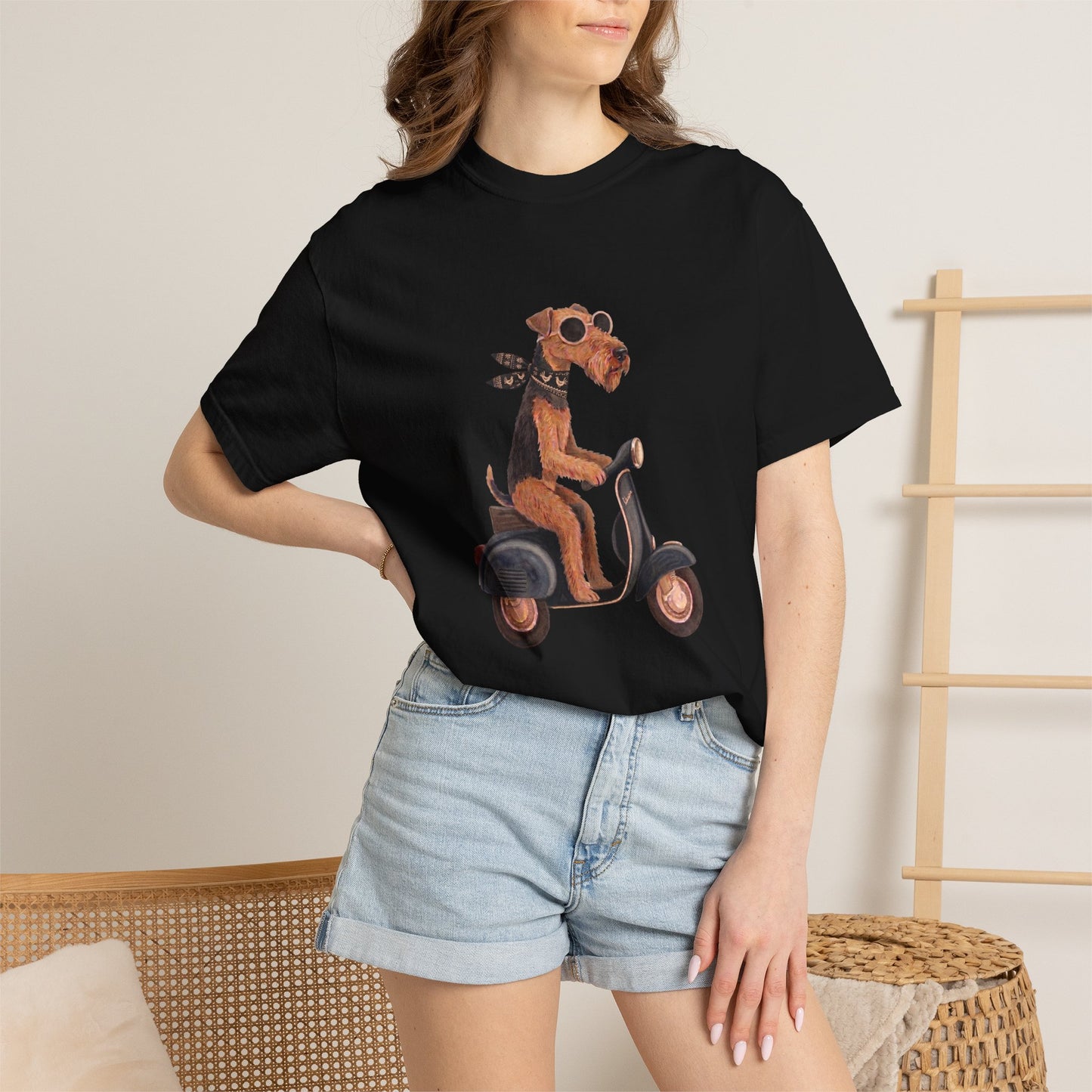 Scooter Airedale Terrier Graphic T-Shirt — Cute Riding Puppy Tee