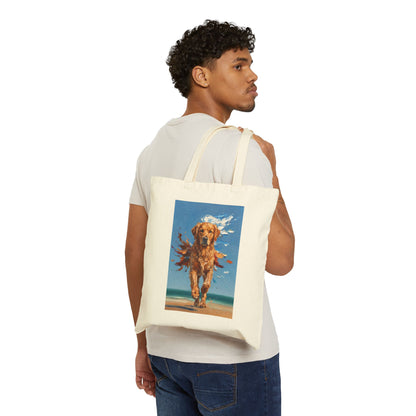 Golden Retriever Beach Tote Bag - Dynamic Dog Oil Painting Canvas Handbag