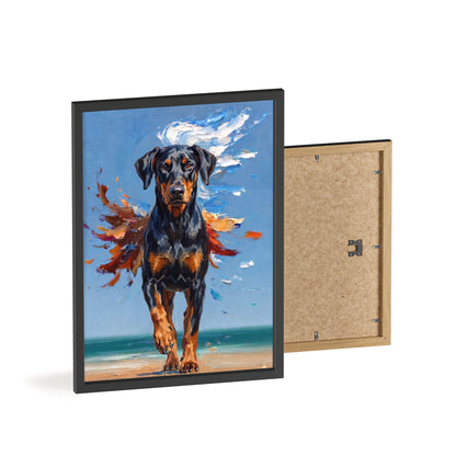 Doberman Beach Day Poster - Dynamic Dog Oil Painting Art