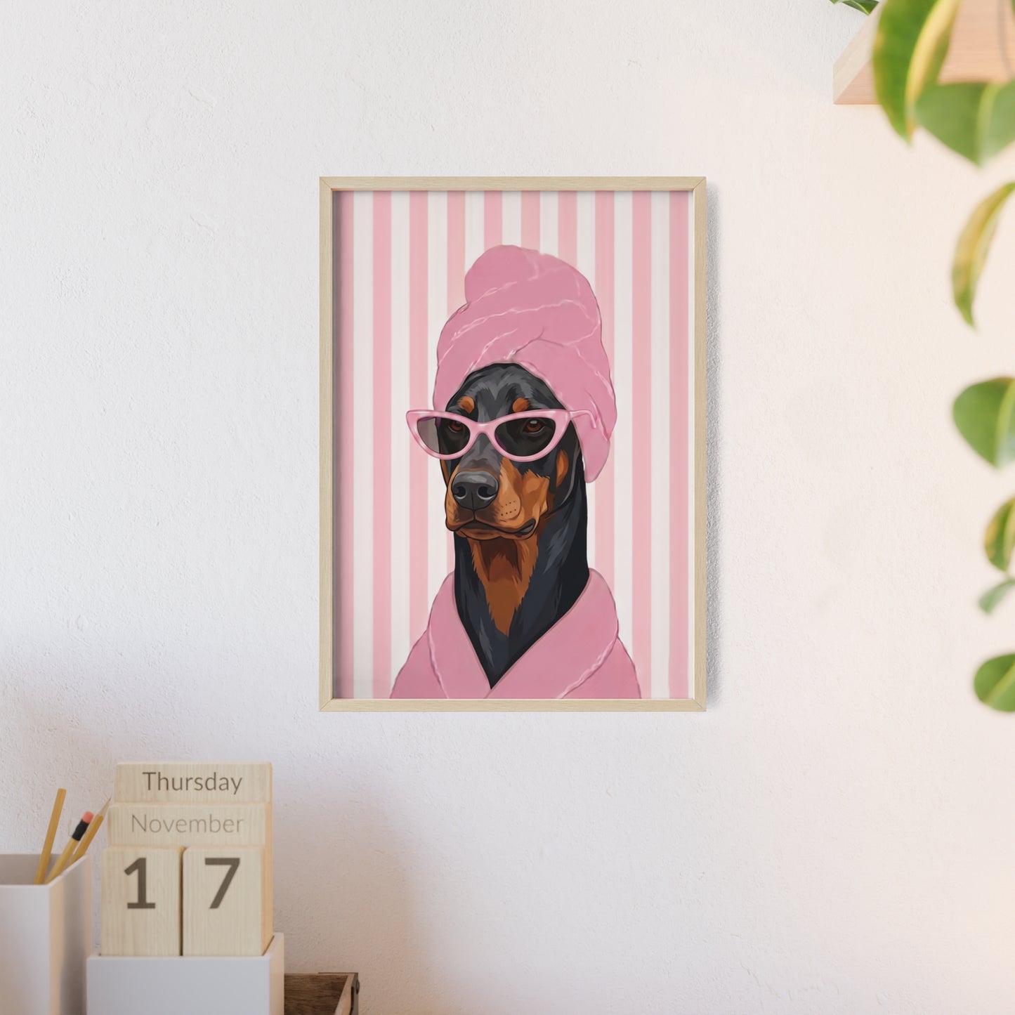 Doberman Bathroom Poster - Funny Dog Spa Wall Art