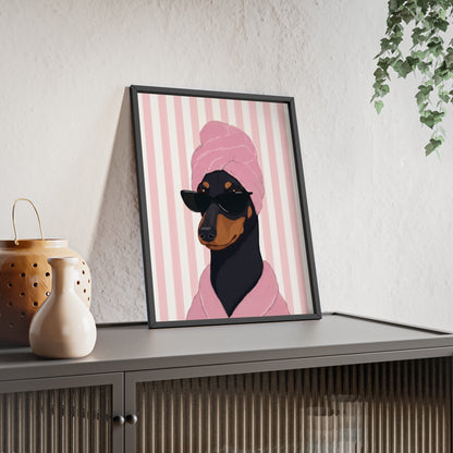 Funny Dachshund Spa Day Framed Poster - Cute Wiener Dog Bathroom Wall Art
