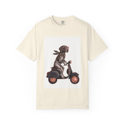 German Shorthaired Pointer Scooter Graphic T-Shirt | Vintage GSP Riding Tee