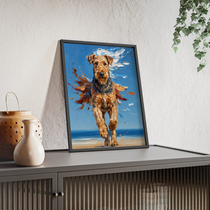 Airedale Terrier Beach Day Poster - Dynamic Dog Oil Painting Art