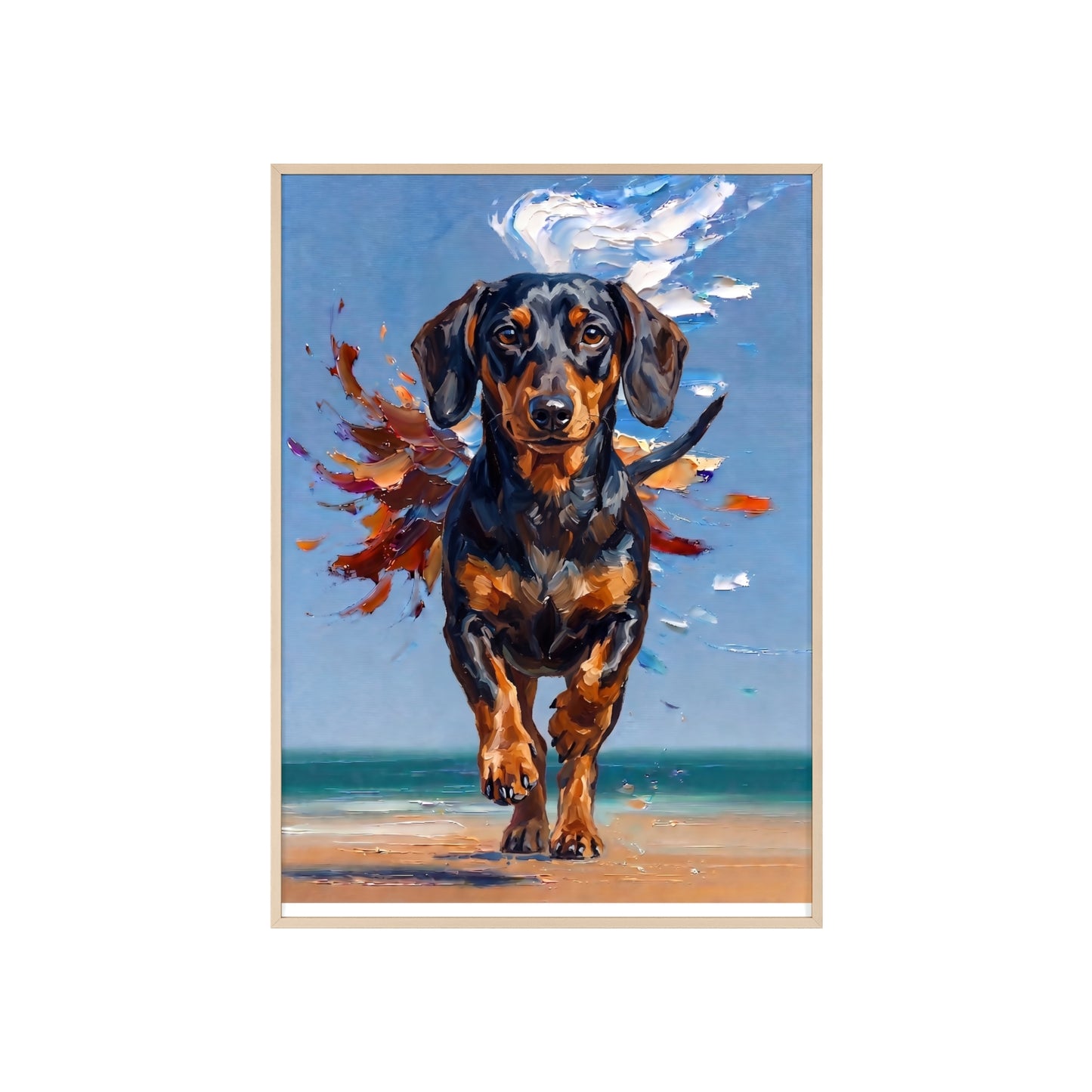 Impressive Running Dachshund Oil Painting Poster - Energetic Wiener Dog Wall Art