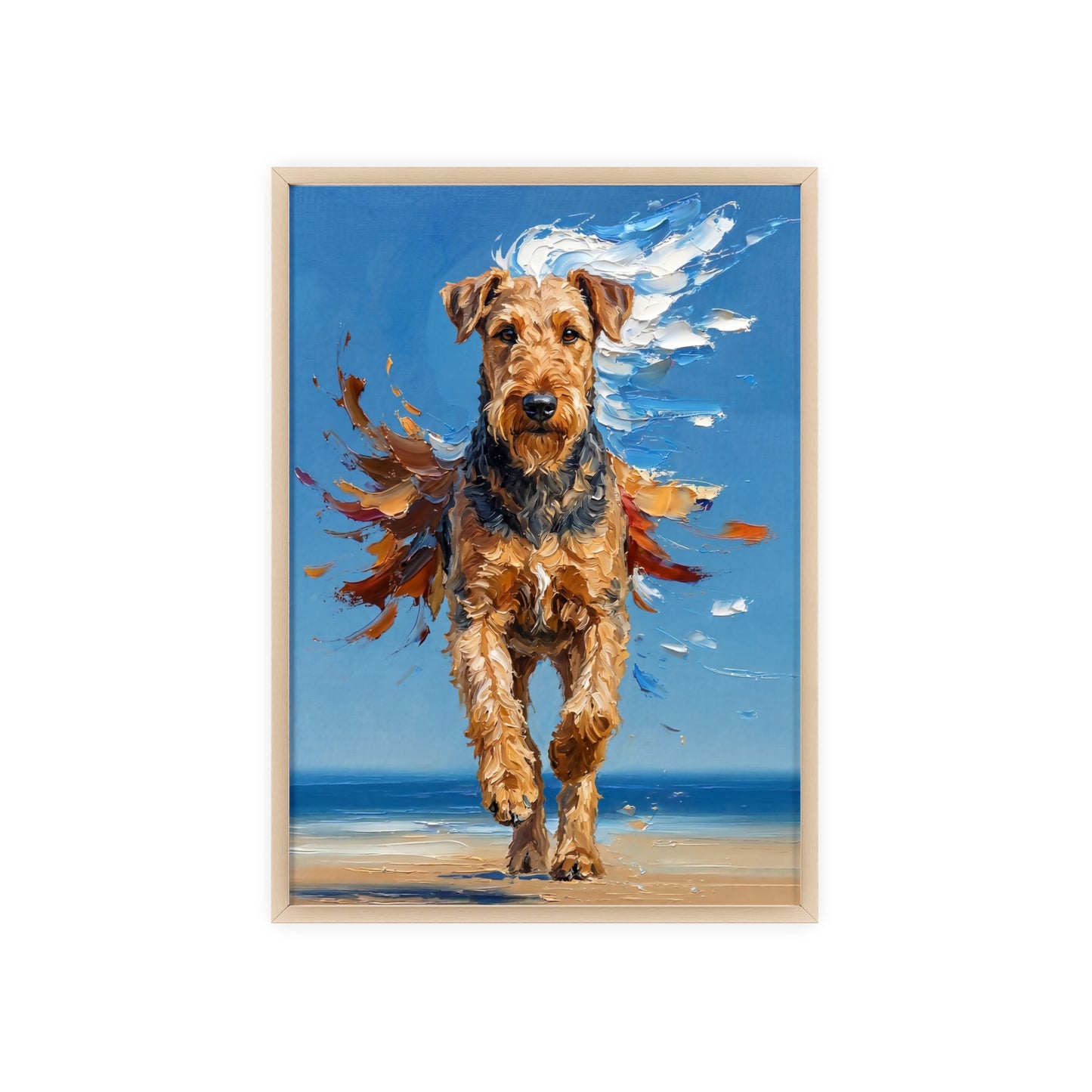 Airedale Terrier Beach Day Poster - Dynamic Dog Oil Painting Art