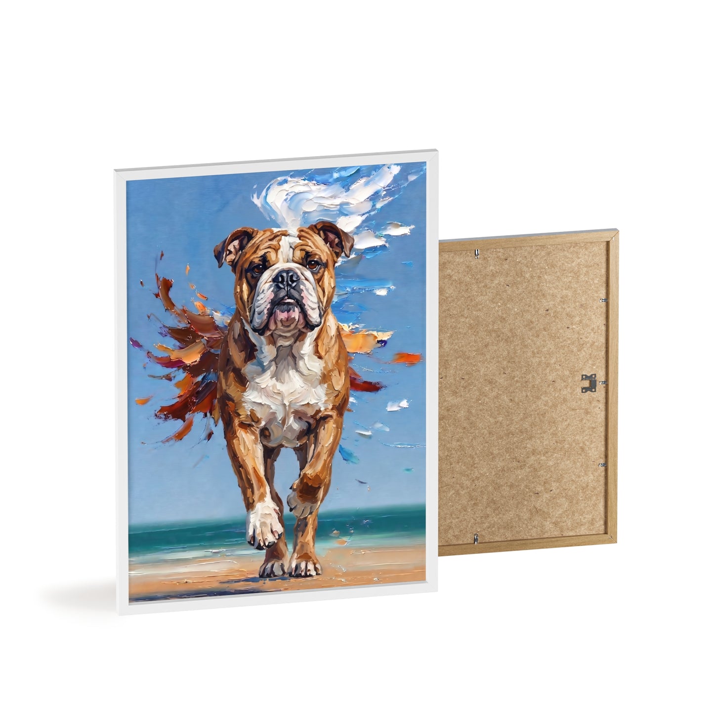 Dynamic English Bulldog Beach Impasto Painting Framed Poster