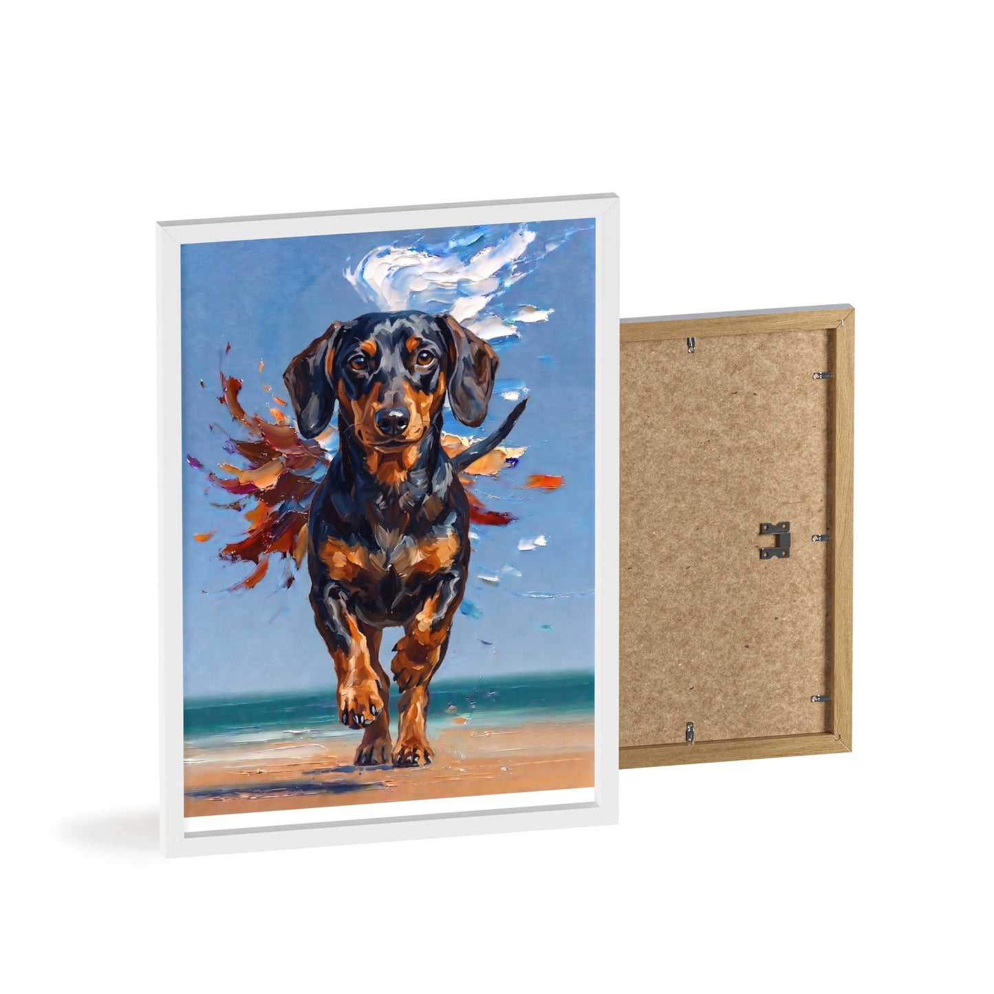 Impressive Running Dachshund Oil Painting Poster - Energetic Wiener Dog Wall Art