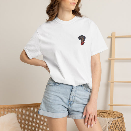 Minimalist Dachshund Pocket-Style Graphic T-Shirt - Cute Wiener Dog Printed Tee