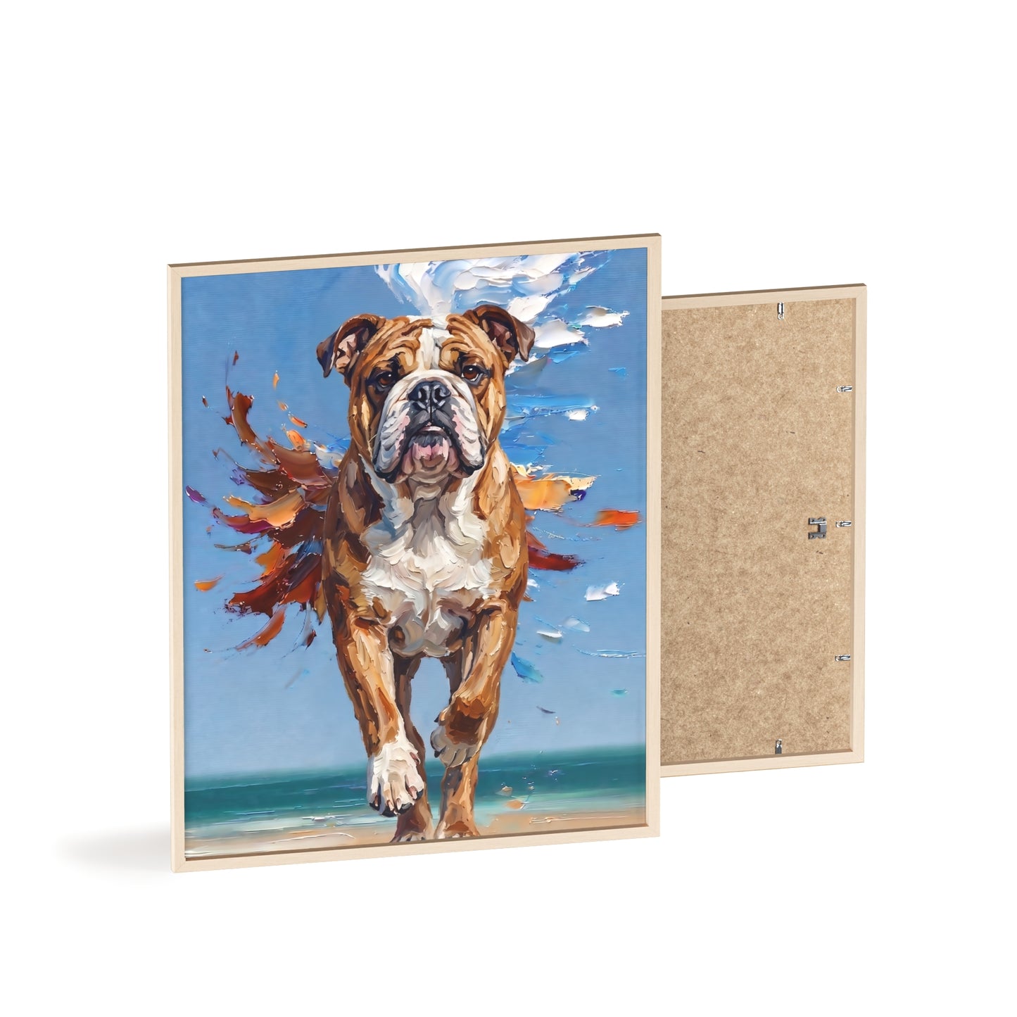 Dynamic English Bulldog Beach Impasto Painting Framed Poster