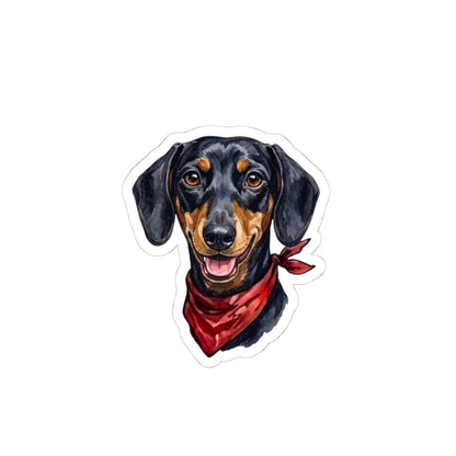 Cute Dachshund Sticker with Red Bandana - Waterproof Vinyl Dog Decal