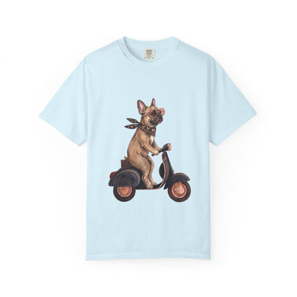 French Bulldog Riding Vintage Scooter T-Shirt - Cool Frenchie Graphic Tee