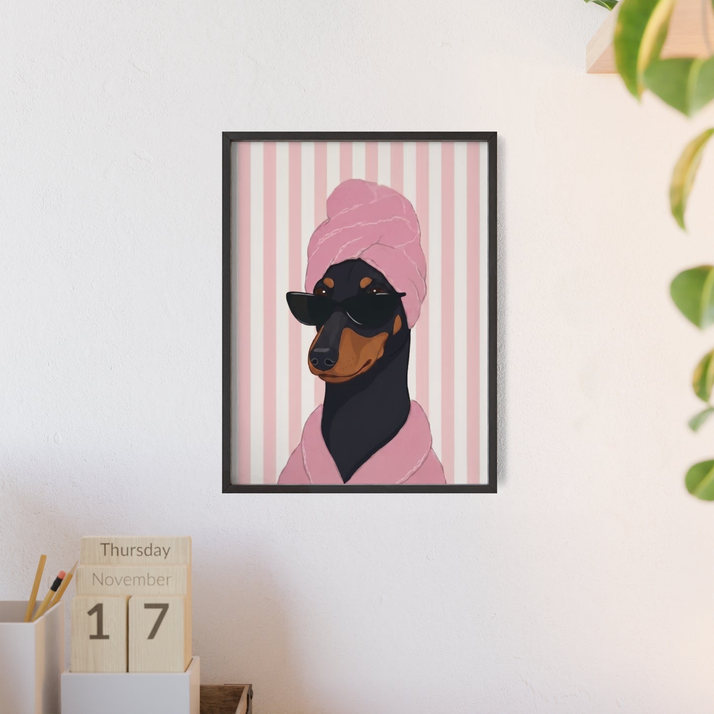 Funny Dachshund Spa Day Framed Poster - Cute Wiener Dog Bathroom Wall Art