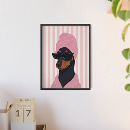 Funny Dachshund Spa Day Framed Poster - Cute Wiener Dog Bathroom Wall Art