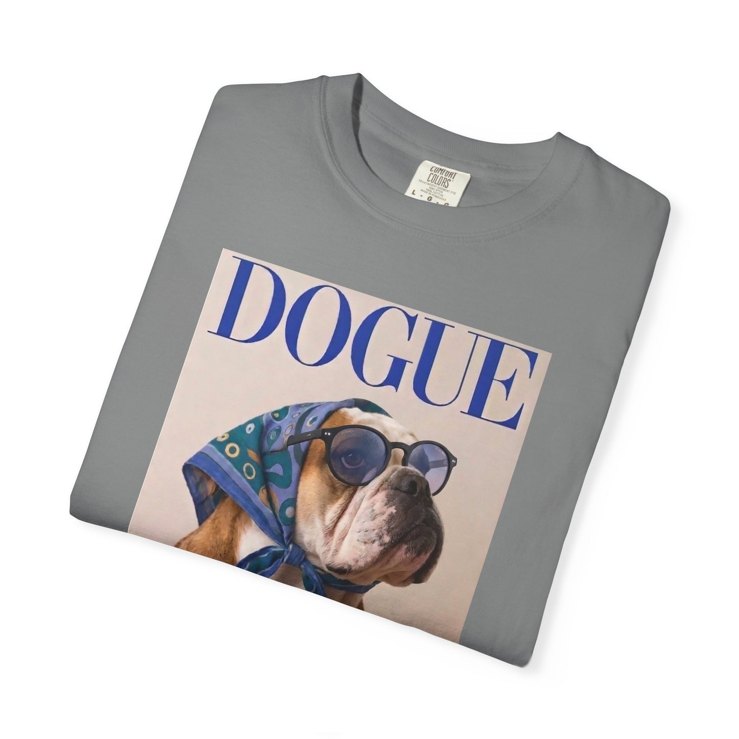 Funny English Bulldog DOGUE Magazine Cover Parody T-Shirt - Chic Dog Tee