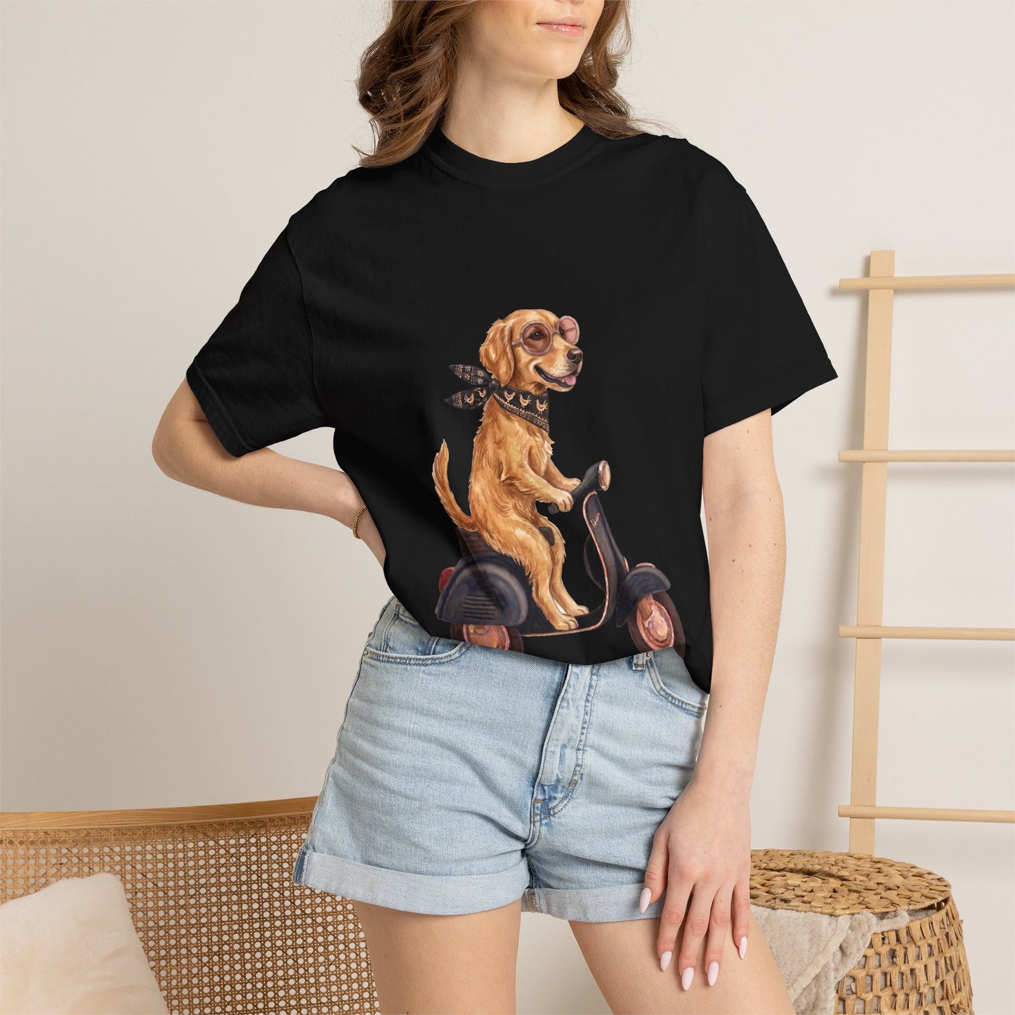 Golden Retriever Riding Vintage Scooter T-Shirt - Cool Dog Lover Tee