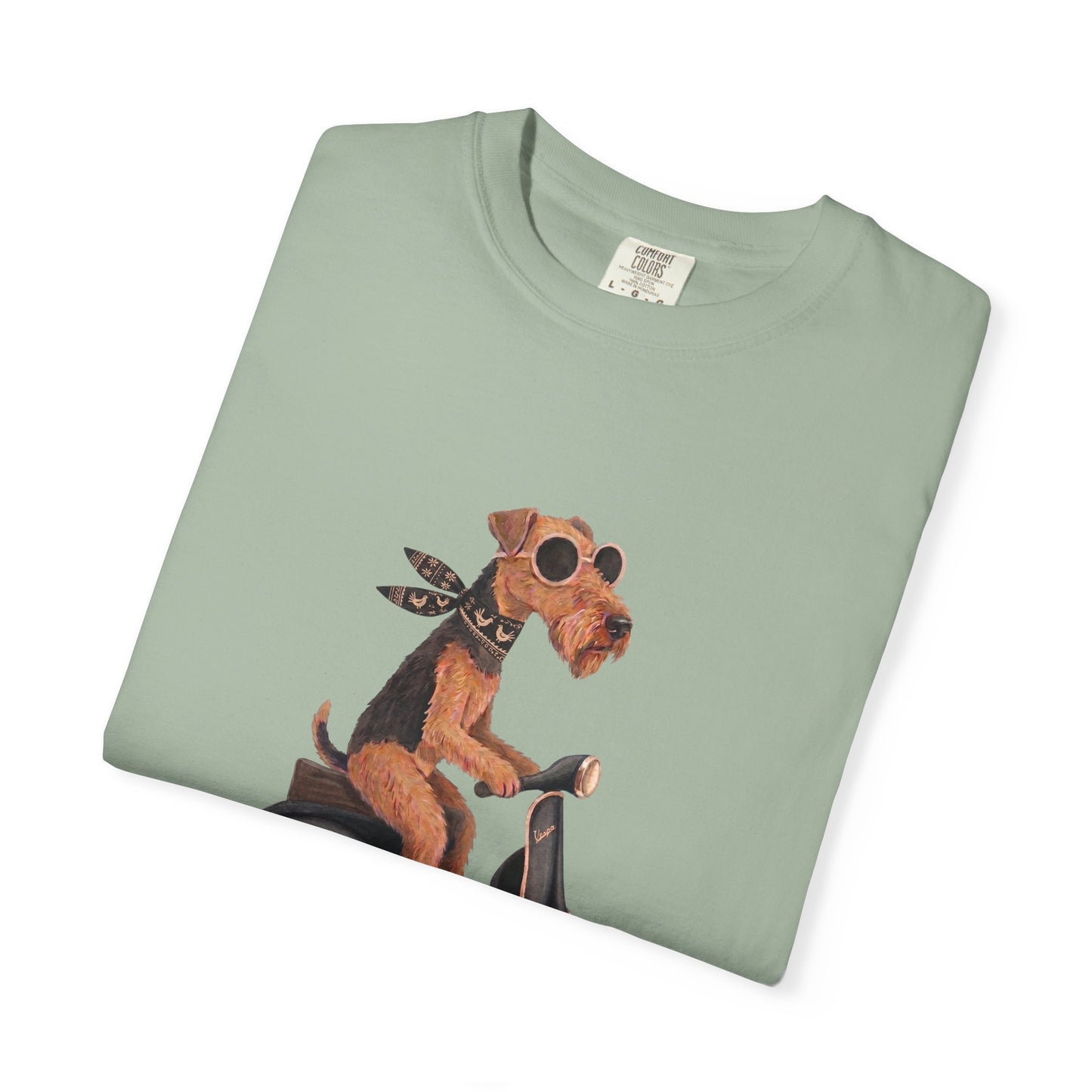 Scooter Airedale Terrier Graphic T-Shirt — Cute Riding Puppy Tee