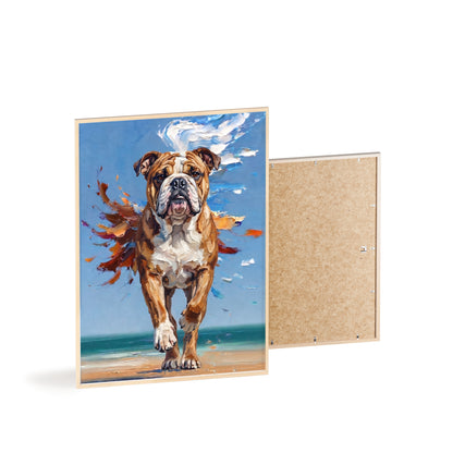 Dynamic English Bulldog Beach Impasto Painting Framed Poster
