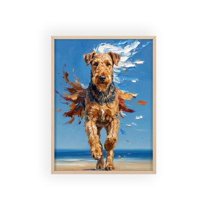 Airedale Terrier Beach Day Poster - Dynamic Dog Oil Painting Art