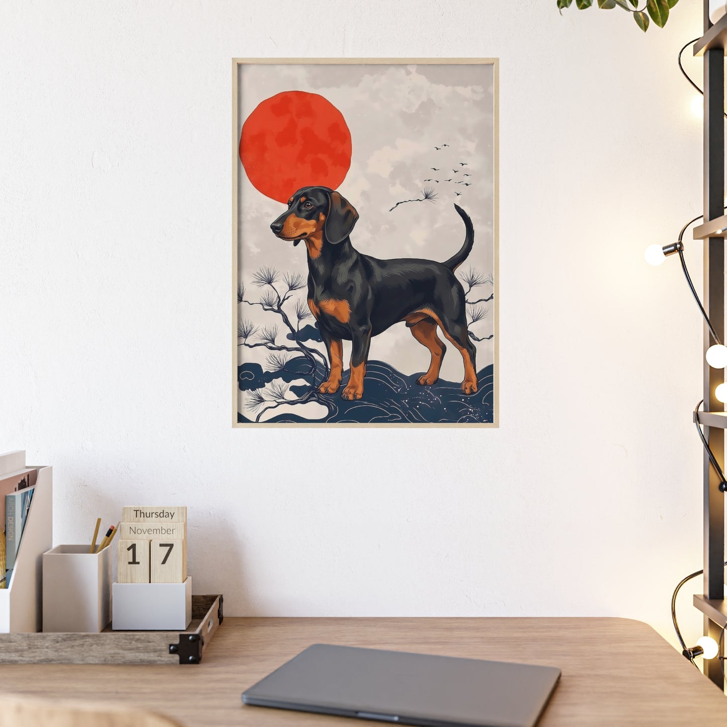 Japanese Ukiyo-e Style Dachshund Poster - Elegant Wiener Dog Wall Art