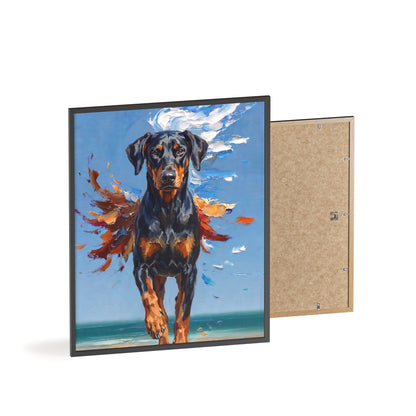Doberman Beach Day Poster - Dynamic Dog Oil Painting Art