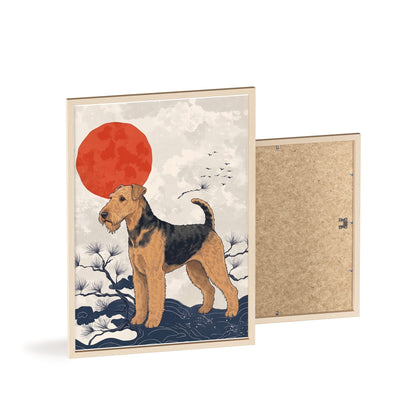 Airedale Terrier Japanese style Art Poster with Wooden Frame — Japanese Sunrise Dog Wall Art