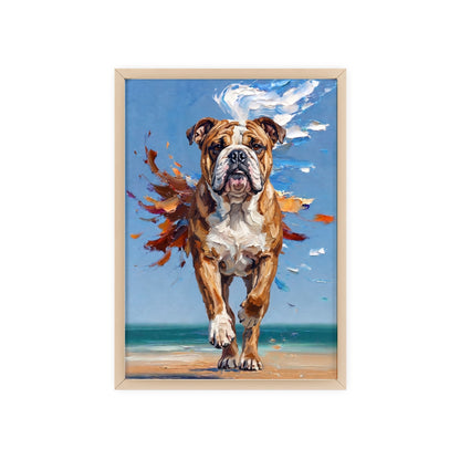 Dynamic English Bulldog Beach Impasto Painting Framed Poster