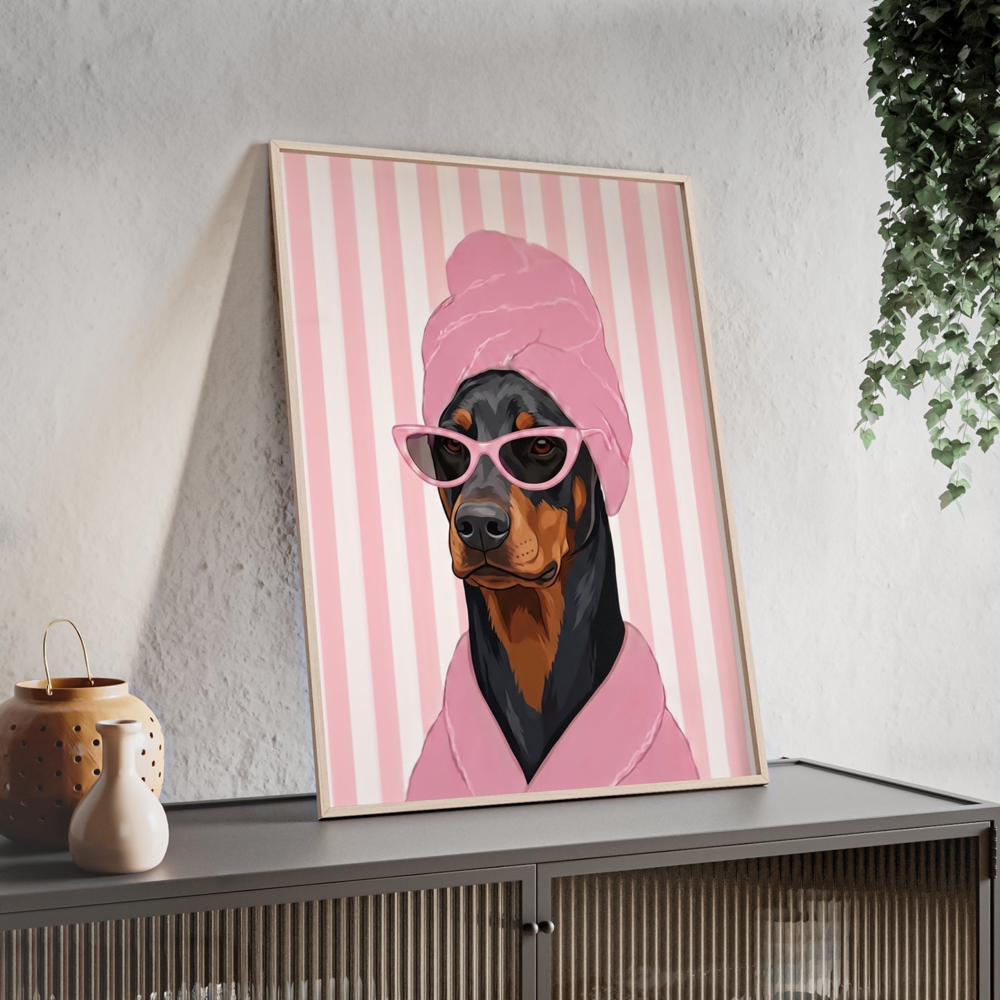 Doberman Bathroom Poster - Funny Dog Spa Wall Art