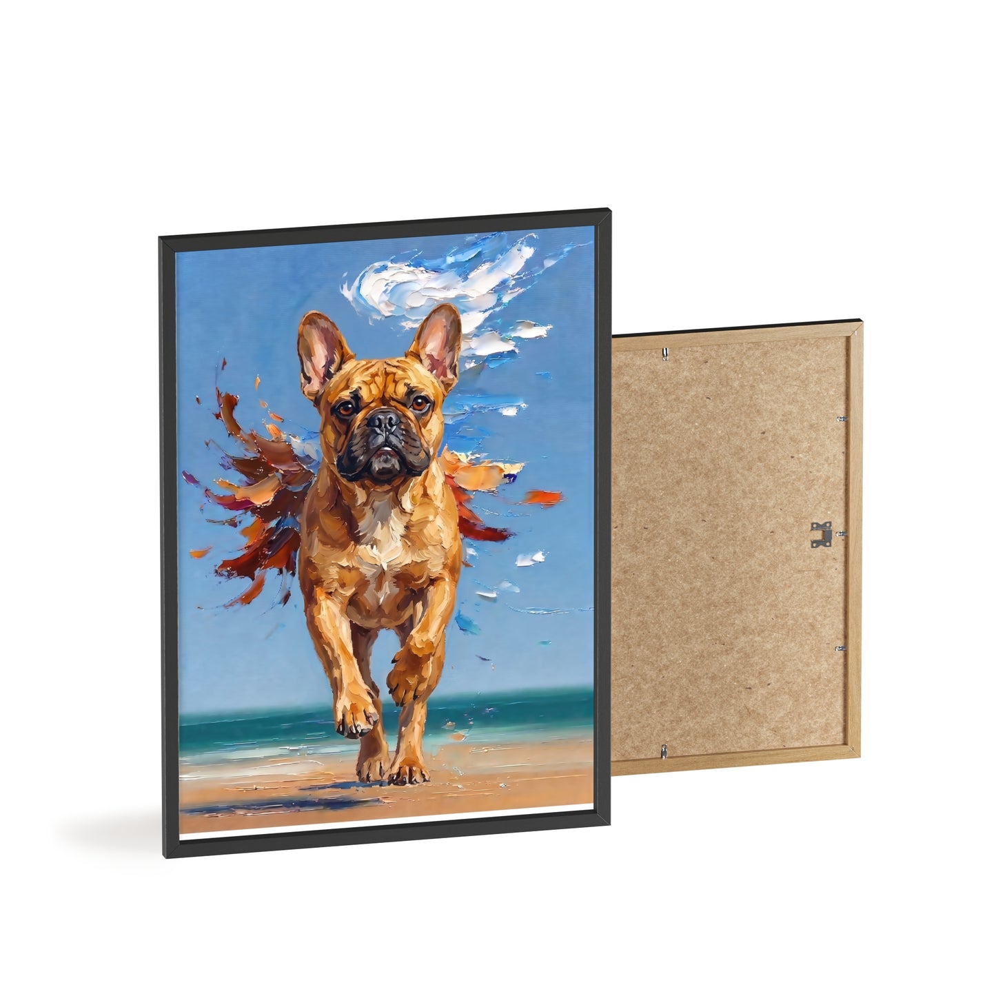 French Bulldog Beach Day Poster - Dynamic Dog Oil Painting Art