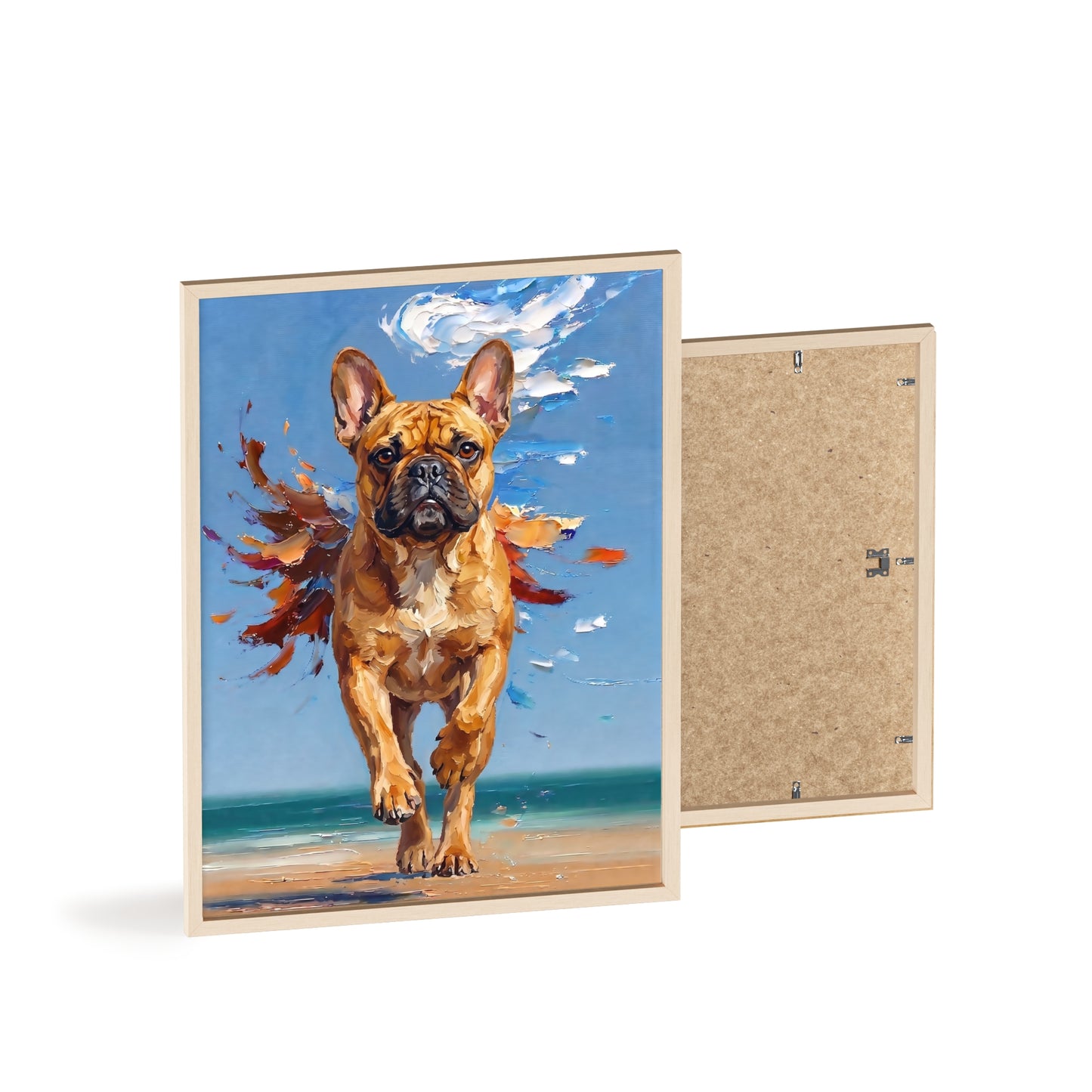 French Bulldog Beach Day Poster - Dynamic Dog Oil Painting Art