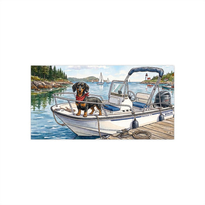 Watercolor Dachshund on Boat Bumper Sticker - Panoramic Wiener Dog Vinyl Decal
