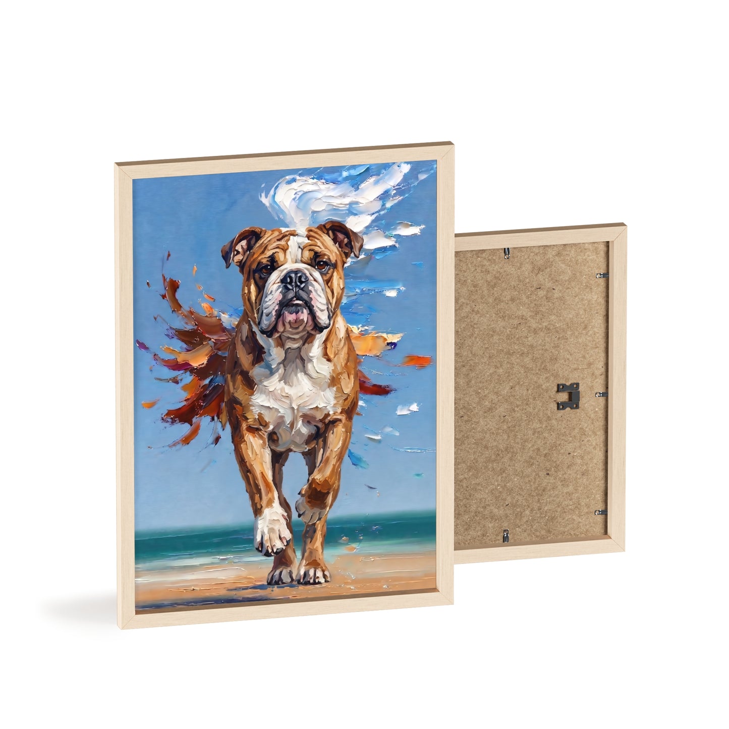 Dynamic English Bulldog Beach Impasto Painting Framed Poster