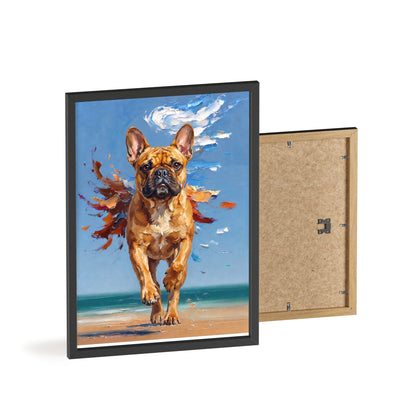 French Bulldog Beach Day Poster - Dynamic Dog Oil Painting Art