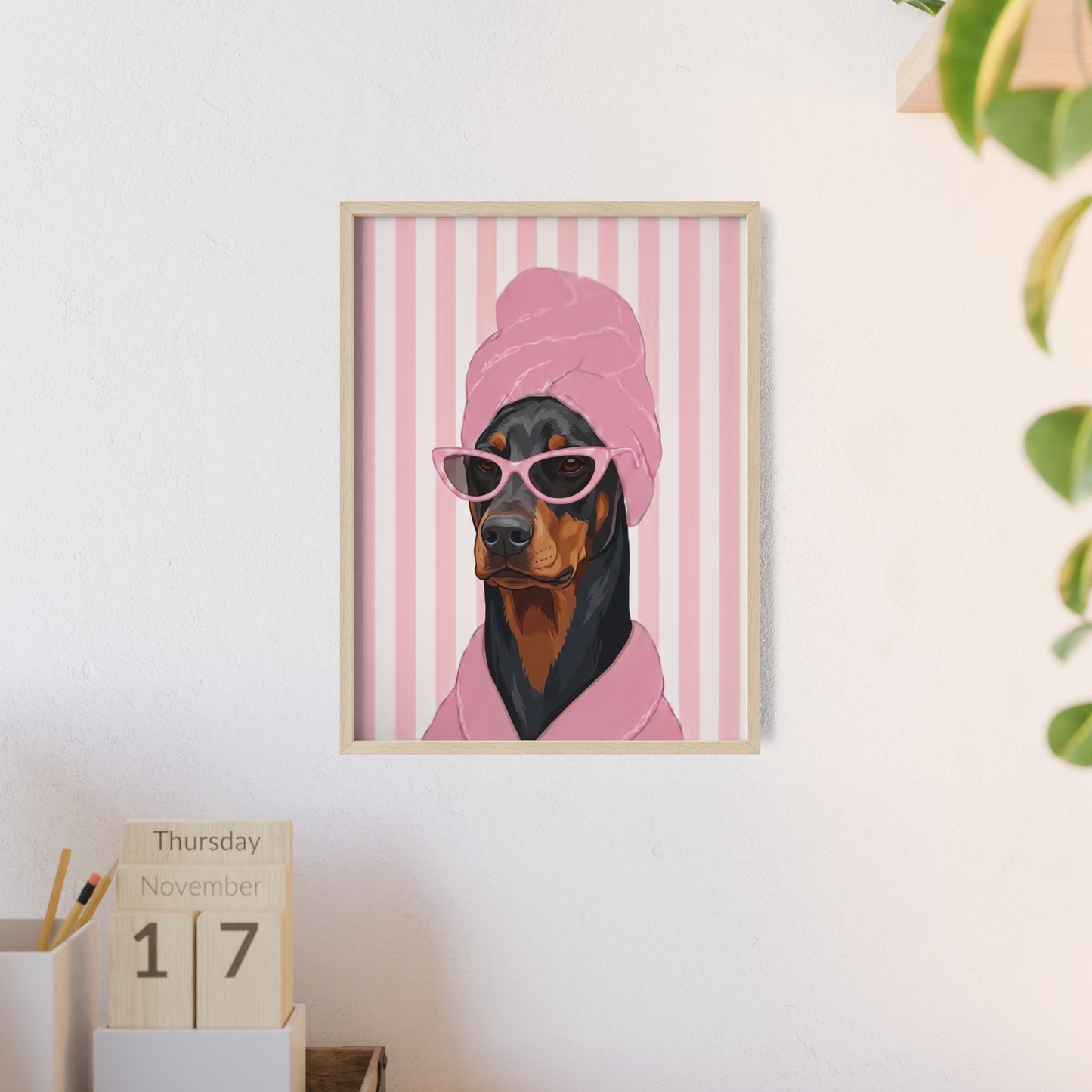Doberman Bathroom Poster - Funny Dog Spa Wall Art