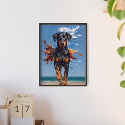 Doberman Beach Day Poster - Dynamic Dog Oil Painting Art