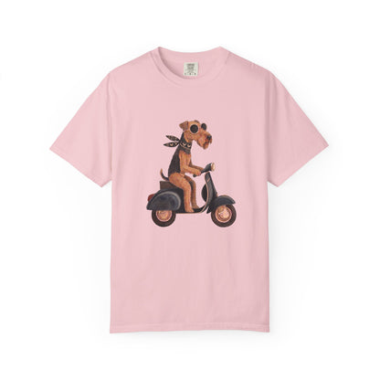 Scooter Airedale Terrier Graphic T-Shirt — Cute Riding Puppy Tee