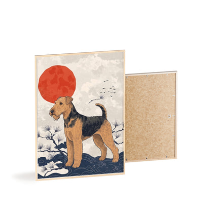 Airedale Terrier Japanese style Art Poster with Wooden Frame — Japanese Sunrise Dog Wall Art