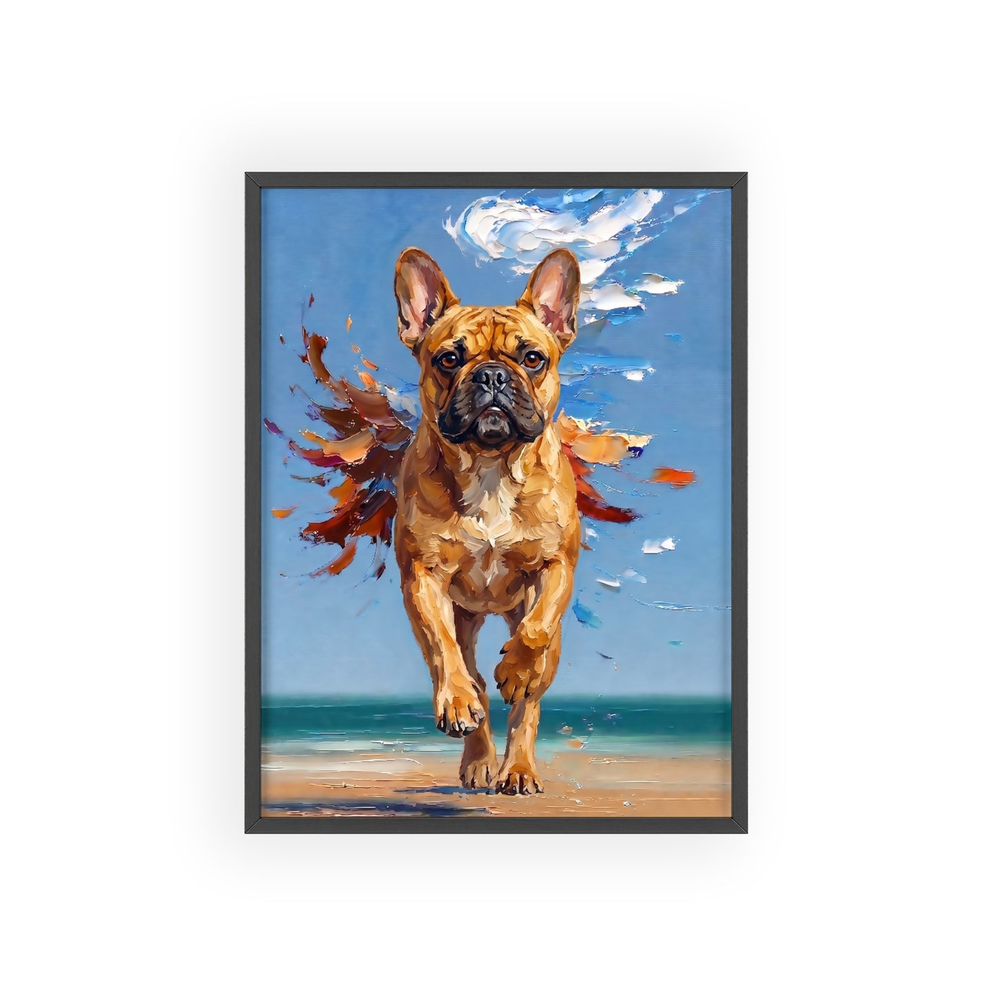 French Bulldog Beach Day Poster - Dynamic Dog Oil Painting Art