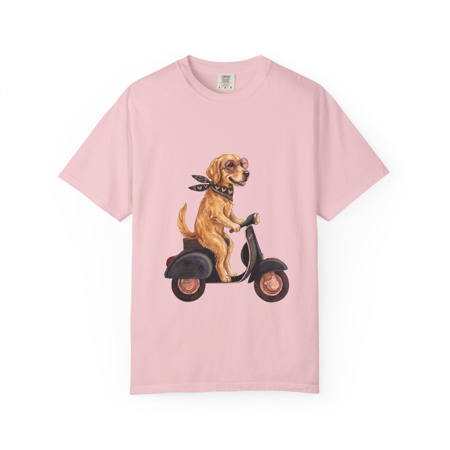 Golden Retriever Riding Vintage Scooter T-Shirt - Cool Dog Lover Tee