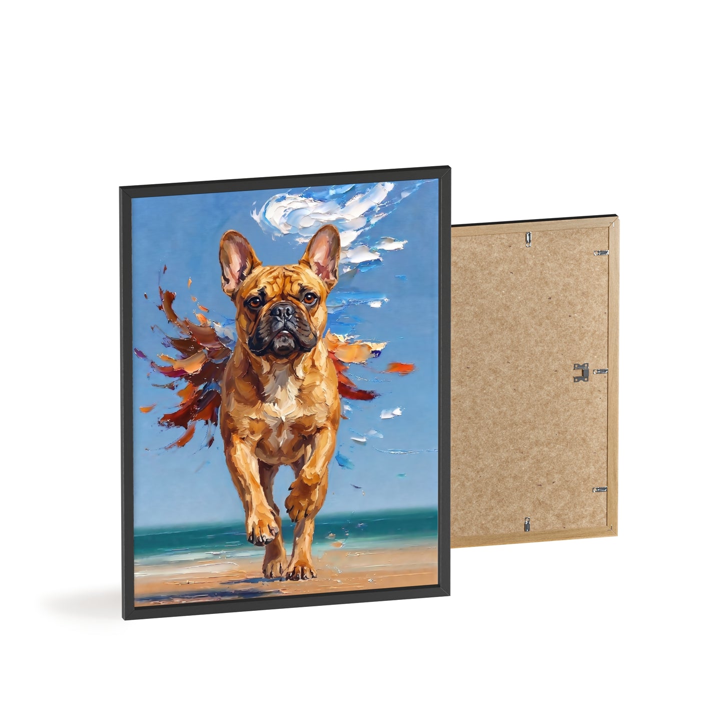 French Bulldog Beach Day Poster - Dynamic Dog Oil Painting Art