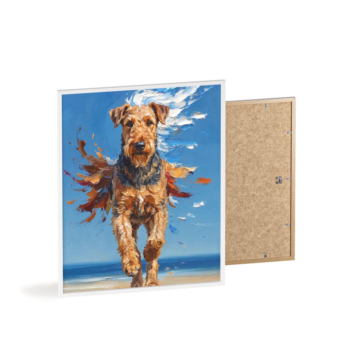 Airedale Terrier Beach Day Poster - Dynamic Dog Oil Painting Art