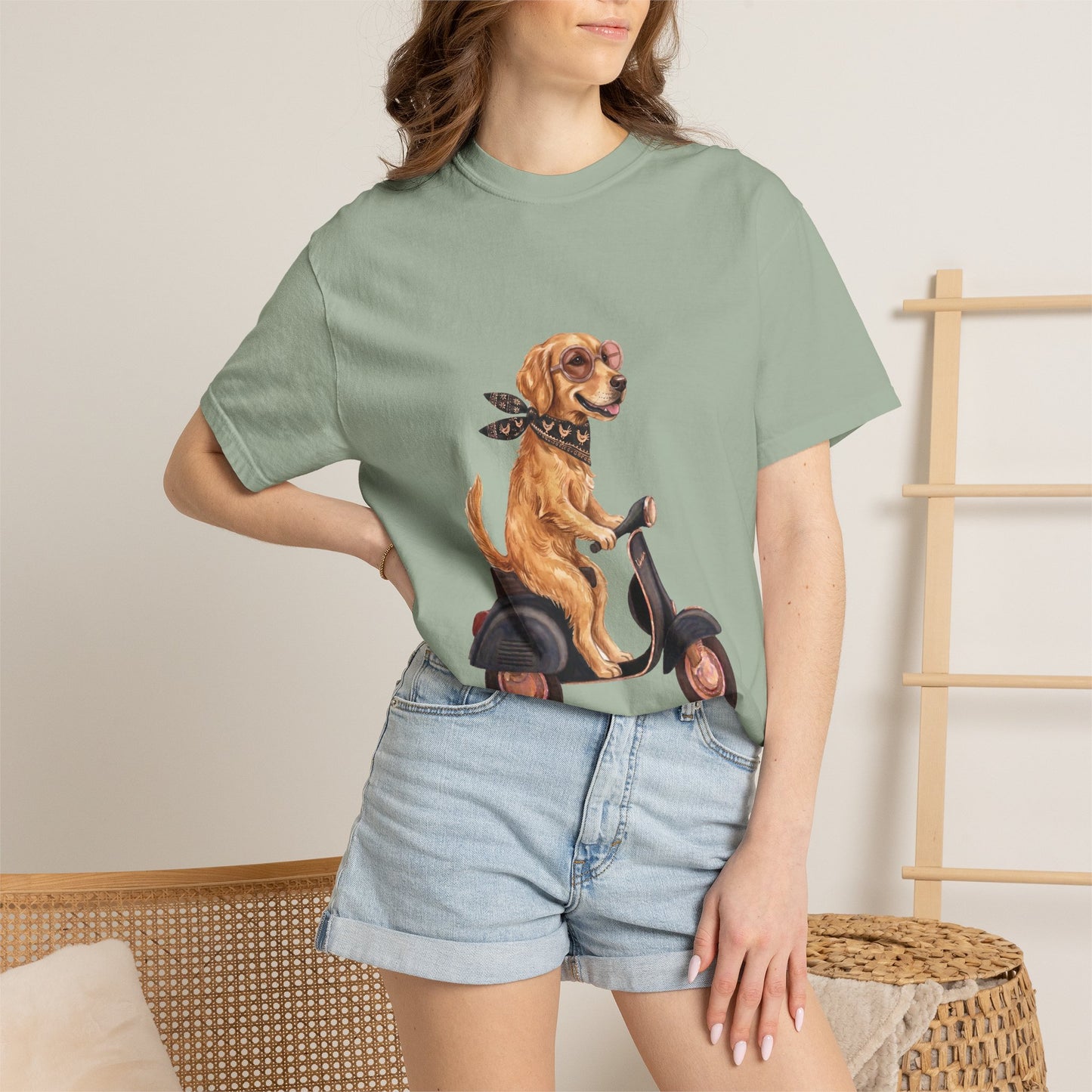Golden Retriever Riding Vintage Scooter T-Shirt - Cool Dog Lover Tee