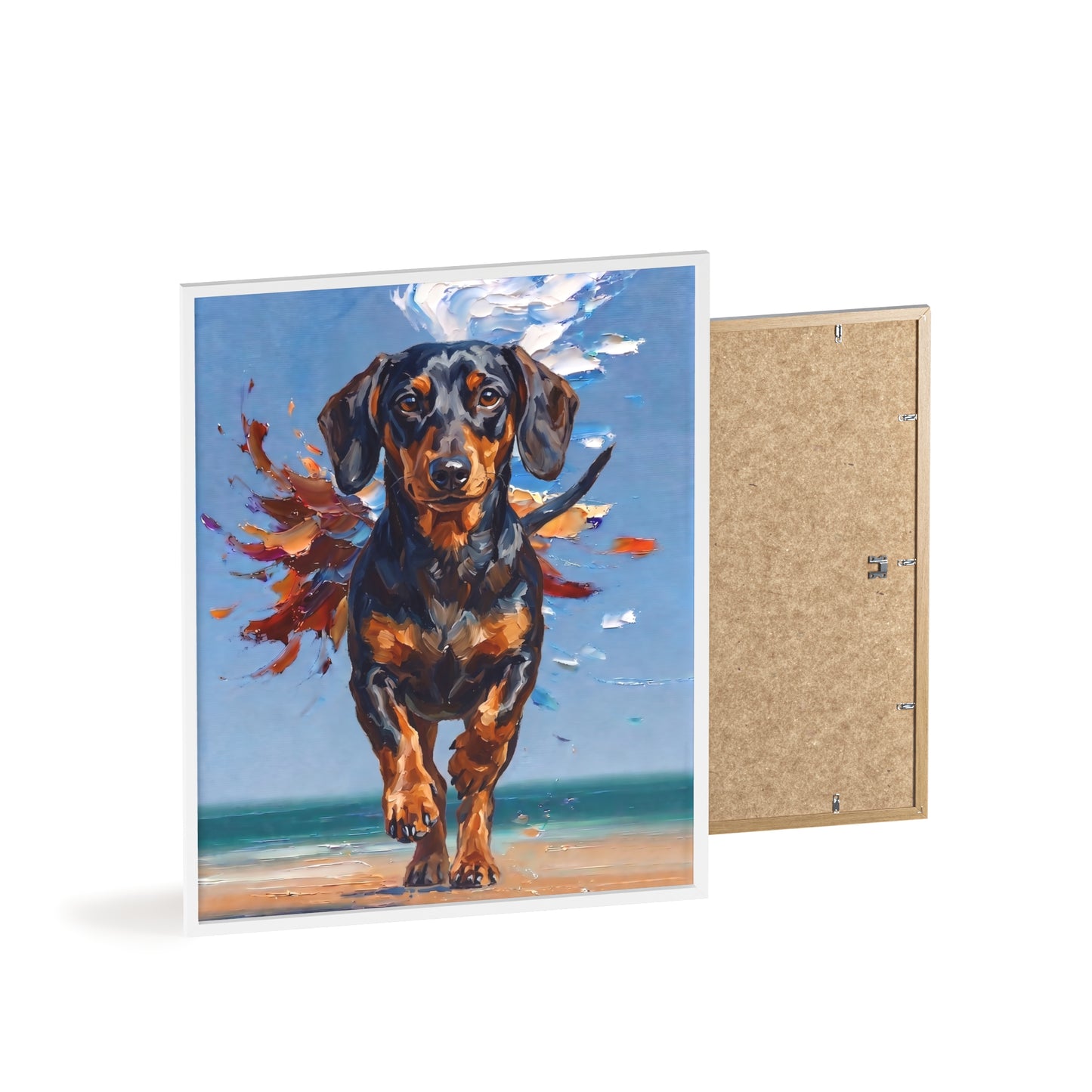 Impressive Running Dachshund Oil Painting Poster - Energetic Wiener Dog Wall Art